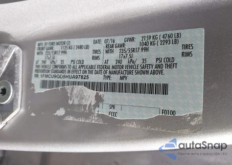 2017 Ford Escape Se z USA, uszkodzony, nr VIN 1FMCU9GD5HUA97825